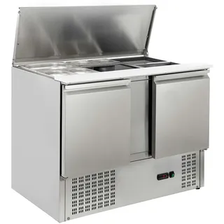GastroHero Saladette Eco 1045 mit Kühlung, 302 Liter, 2 Edelstahl Türen, 2 Einlegeböden, GN-Behältereinlass, Digitale Temperaturanzeige,