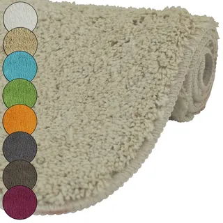 DILUMA | Badematte Rund Ø 60 cm Beige | Badteppich | Flauschiger Hochflor, Weich, rutschfest, Saugstark