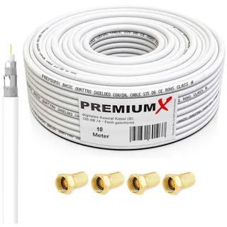 Premium X 10m BASIC Koaxialkabel 135dB 4-fach SAT Antennenkabel Koax-Kabel DVB-S / S2 DVB-C DVB-T BK Anlagen 4x F-Stecker