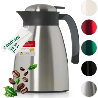 Blumtal Thermoskanne 1l - BPA-freie Teekanne mit Quick Tip Verschluss - Kaffeekanne thermo für langanhaltende Isolation/Thermoskanne Tee - Silber