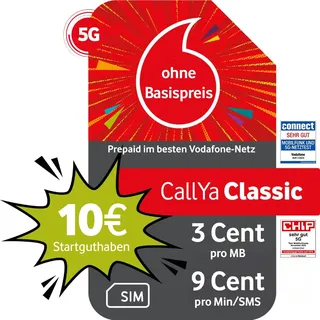 Vodafone Prepaid CallYa Classic | 10 EUR Startguthaben I ohne Vertrag | 5G-Netz | 9 Ct. pro Min/SMS