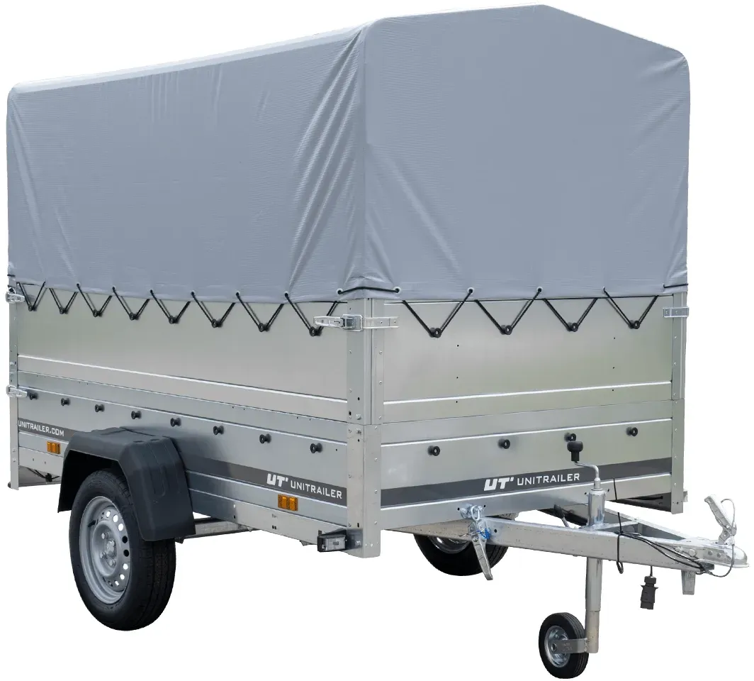 PKW-Anhänger auf Blattfedern 230x125 UNITRAILER GARDEN 230/R KIPP mit BIS-Seiten, H-800-Rahmen und grauer Plane