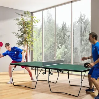 sportnow Tischtennisplatte mit Rollen, Tischtennisspiel-Set mit 2 Tischtennisschlägern und 3 Bällen, Stahl