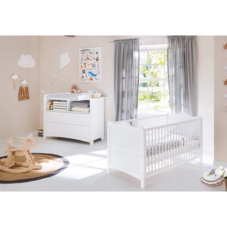 PINOLINO Kinderzimmer Florentina, Kinderbett mit Lattenrost und Wickelkommode inkl. Wickelaufsatz, für Babys und Kleinkinder, aus weißem Dekor