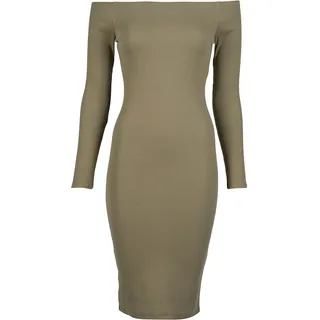 URBAN CLASSICS Off Shoulder Rib Langarmkleid Tini Olive L