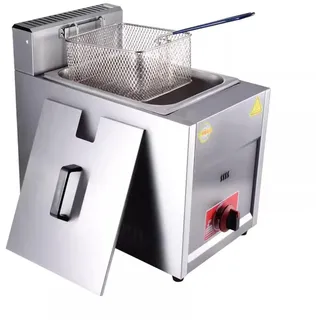 Kommerzielle Gas Fritteuse, 10L+10L Doppel Edelstahl Fritteuse mit Frittierkorb und Deckel, Temperatur Einstellbar, Frittiermaschine für Heimküche Restaurants Imbissstuben (10L)