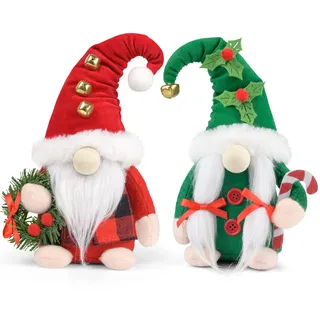D-FantiX Weihnachtszwerge Plüsch, 2 Stück handgemachte Santa Tomte schwedischen Gnom skandinavischen Figur Nordic Gnomes Weihnachten Elf Puppe Weihnachtsdekoration Ornamente für Home Decor Geschenk
