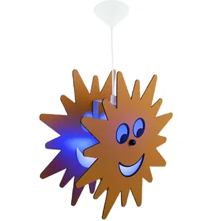 Pendelleuchte Kinderzimmer Sonne Hängeleuchte Sonne Kinderleuchte Hängelampe, Fernbedienung dimmbar, Holz gelb, 1x LED 3,5W 320Lm warmweiß, DxH 38x110 cm