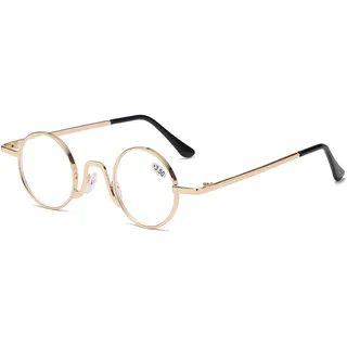Generisch Anti Blaulicht Lesebrille Damen Herren Runde Retro Groß Metall Blaulichtfilter Lesehilf Sehhilfe Brille(Gold,2.0 x)