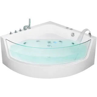 Beliani Whirlpool-Badewanne, Weiß Kunststoff, Dreieckig, 135x59x190 cm, 135 cm)