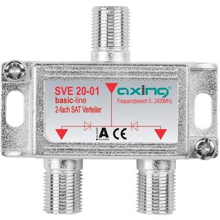 Axing SVE 20-01 2-Fach SAT-Verteiler Splitter mit DC-Durchgang für Satelliten-Anlagen Unicable DVB-T2 HD (5-2400 MHz) Class A