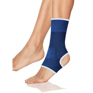 LifeMed Fußbandage FUßBANDAGE elastisch Sprunggelenkbandage Knöchelstütze (Größe L - 21), blau Fußgelenk Bandage Sportbandage Sport Fitness Training blau