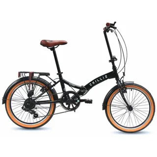 CHILLIZ Faltrad 20 Zoll FLD.01 schwarz Rahmenhöhe 33 cm Damen Herren Klapprad 6 Gänge V-Brake - Schwarz