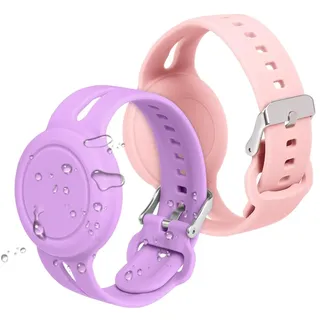 AXFEE AirTag Armband für Kinder - Wasserdicht, Versteckt, Anti-Verloren GPS Tracking, Rosa + Lila