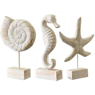 Fittoway 3 Stück Statue Seepferdchen Muschel Seestern Maritim Deko Moderne Maritim Skulptur Dekor Handmade für Wohnzimmer Küche Dekorieren