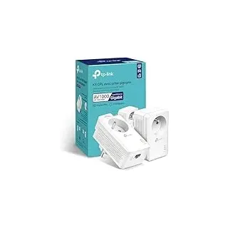 TP-Link CPL 1000 Mbps, 1 Gigabit-Port und integrierte Steckdose, 2 Stück CPL – ideal für den Genuss des Multi-TV-Services zu Hause, kompatibel mit Allen Boxen, TL-PA7017P KIT (FR)