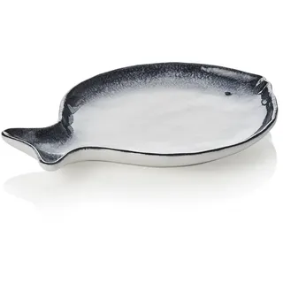 18x Fischteller, weiß blau, 21 x 16 x 2 cm, Porzellan