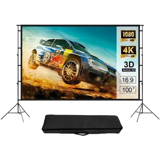 IN&VI Leinwand Beamer 100 Zoll,Beamer Leinwand mit Stativ,Tragbare Beamer Leinwand Outdoor,Format 16:9 HD Faltbare Projektion Leinwand mit Tragetasche für Haus Hinterhof Theater Nächte