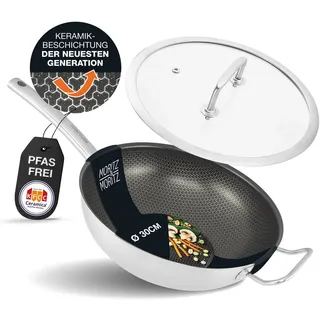 Moritz & Moritz Wok Wokpfanne 30cm mit Deckel, Edelstahl (Set), Antihaft