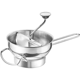 GEFU Passiersieb GEFU "FLOTTE LOTTE, Passiergerät inkl. 3 Lochscheiben (1, 3 und 8 mm)", silber (silberfarben), B:21cm H:12cm L:40cm Ø:21cm, Edelstahl 18/10, Küchensiebe, auswechselbare Lochscheiben, Abstreiffunktion