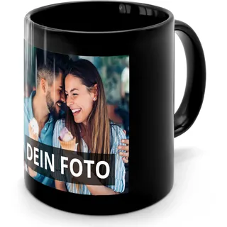 PhotoFancy® - Fototasse Schwarz mit eigenem Foto bedruckt - Kaffee-Becher mit eigenem Bild personalisiert - schwarz