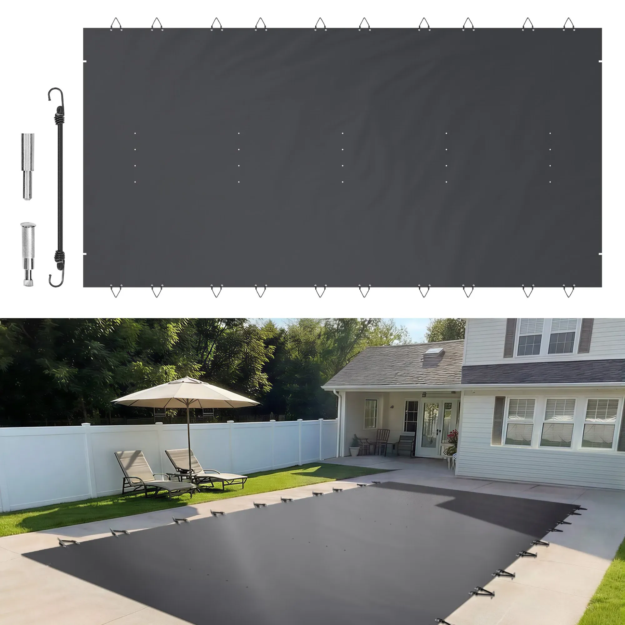 VEVOR Pool Abdeckplane, Passend für rechteckige, eingelassene Pools (3,66x7,62 m), Winterabdeckplane mit Ablauflöchern, Netz-Poolabdeckung für Schwimmbecken, PVC-Sicherheitsabdeckung