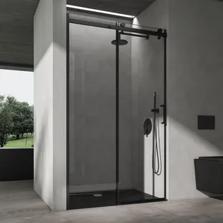 SoGood doporro Nischentür Duschabtrennung 100x195 cm mit Schiebetür 8mm ESG-Sicherheitsglas Klarglas Duschwand schwarz inkl. Nano-Beschichtung