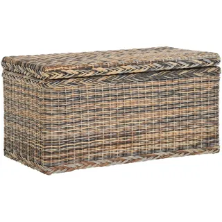 Krines Home Truhe Wäschetruhe mit Deckel Natur Rattan Truhe Aufbewahrung Rattantruhe (Wäschebox), mit herausnehmbarem Stoffinlett Truhenbank 80x40x40cm braun