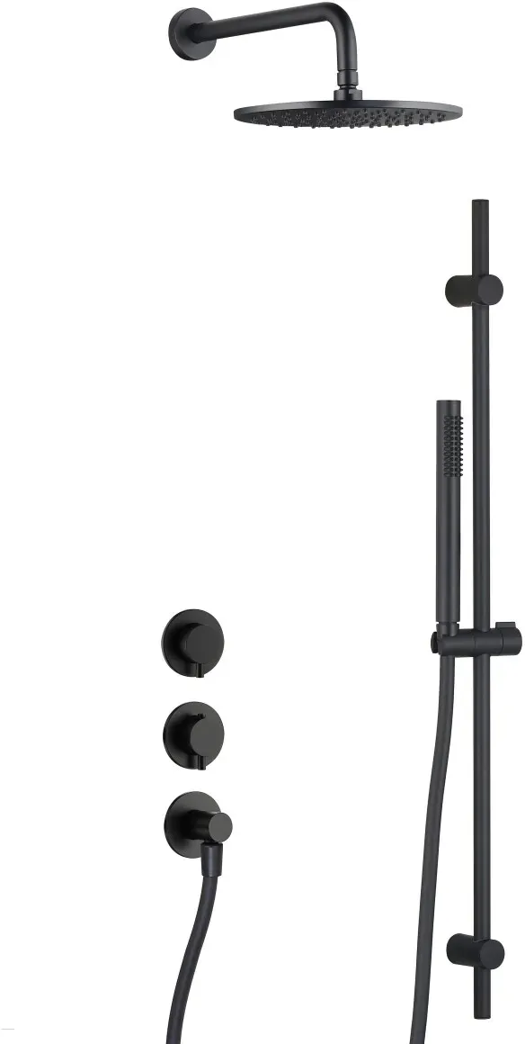BB Rain Unterputz Duschsystem mit Thermostat und Umsteller, Handbrause & Brauseschlauch, Brausearm & Rain Kopfbrause, Duschstange & Brausehalter, schwarz matt