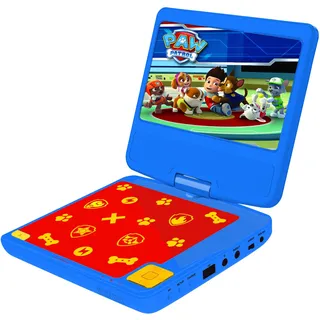 Lexibook Paw Patrol Tragbarer DVD-Player, 7“ drehbarer Bildschirm für Kinder, Fernbedienung, Kfz-Ladegerät, USB-Anschluss, wiederaufladbare Batterie, blau/rot, DVDP6PA