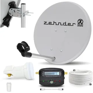 Digitale Camping Sat Anlage Spiegel 40 cm Single LNB 0,1 dB + Koaxialkabel 10m Kabel Sat Finder Balkon Caravan Mobil Schüssel Antenne für HDTV HD Sky 3D 4K hell