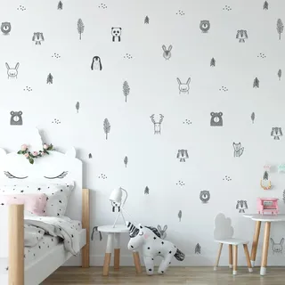 Baby RyRo London Wandtattoo Kinderzimmer - Wandsticker Kinderzimmer, Wandtattoo Wald und Waldtiere, Dschungel Design, Einfach Abziehen und Aufkleben, Leicht zu Entfernen, Langlebig