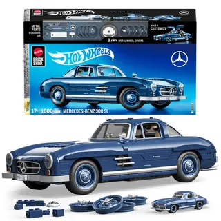 ​Mattel Brick Shop Hot Wheels Premium Serie Bauset, Mercedes-Benz 300 SL mit 1600 Teilen, realistischen Details und Metallteilen, für Sammler, HWW25, [Mehrfarbig]