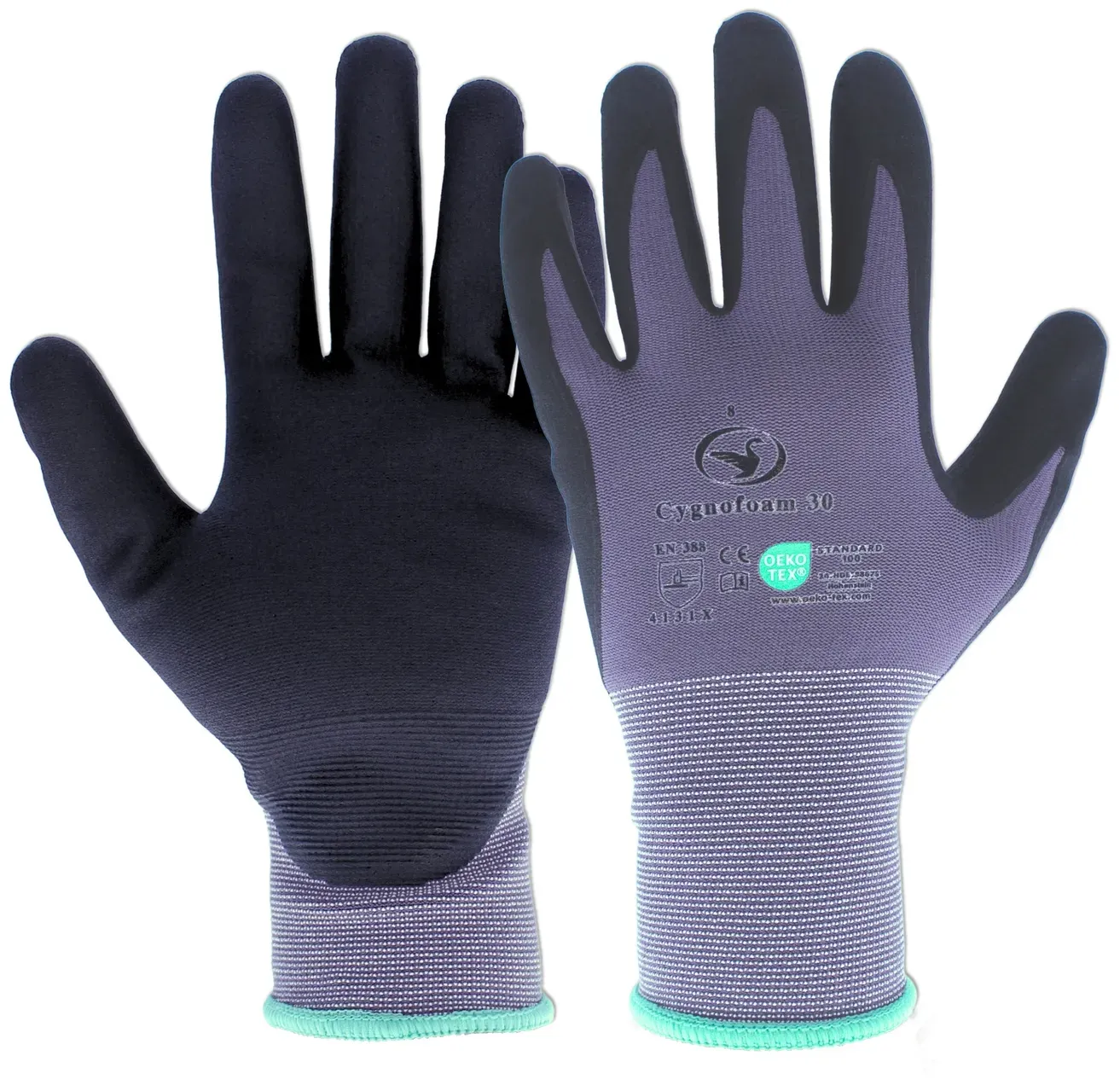 12 Paar Schwan Safety Cygnofoam 30 Schutzhandschuhe Cat. II 4131X Gr. 8-11, Größe: 9