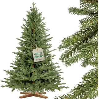 FAIRYTREES Weihnachtsbaum künstlich 220cm BAYERISCHE Tanne Premium | Made in EU | Christbaum Holzständer | Tannenbaum künstlich mit Naturgetreue Spritzguss Elemente