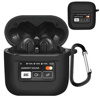 TOORQR Kompatibel mit JBL Tour PRO 3 Hülle Kopfhörer Case,Schützende Flüssig Silikon Hülle für Tour PRO 3 Silikon Cover,Front-LED Sichtbar, Kratzfest,Leicht zu Reinigen (Schwarz)