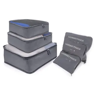 MyGadget 6 Stück Set Koffer Organizer Kleidung Packtaschen für Trolley & Gepäck - Packing Cubes Reise Taschen Kleidertaschen - Grau