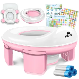 Kidiz KIDIZ® Töpfchen für Kinder Toilettensitz Töpfchentrainer WC Sitz Lerntöpfchen bequemem, PP-Material mit Müllbeutel Kindertöpfchen für Unterwegs & Belohnungssystem mit Stickern 3 in 1 Lösung