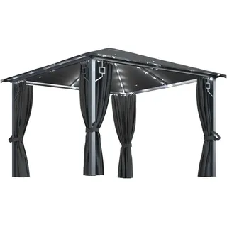vidaXL Pavillon mit Vorhängen  3 x 3 m Aluminium anthrazit inkl. LED-Lichterkette