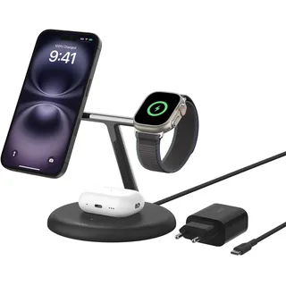 Belkin BoostCharge Pro Magnet. 3-in-1 Ladestation mit Qi2, Schwarz