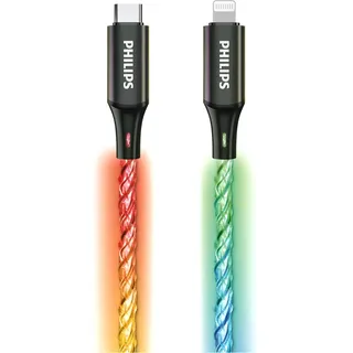 Philips DLC5130L/01 iPhone-Ladekabel RGB, 1 m, 27 W schnellladendes Lightening-Kabel, 480 Mbit/s Synchronisierung, geflochtenes Kabel ohne Kabelgewirr für iPhone, iPad, MFi-kompatibel