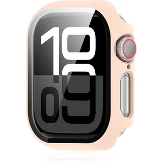 Haofun Hülle für Apple Watch Series 11 42mm/ Series 10 42mm Schutzhülle mit Displayschutzfolie, Hard PC Ultra-dünne Anti-Fall Kratzfeste Schutz Case + Glas Displayschutz - Rosa Sandfarbe