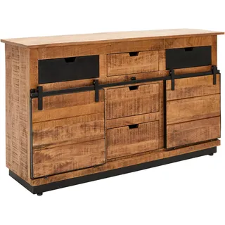 Livetastic Sideboard Lusaka, Braun, Schwarz, Holz, Metall, Mangoholz, massiv, Holz, 2 Fächer, 3 Schubladen, 140x80x40 cm, Holzmöbel, Kleinmöbel Holz, Holzkommoden, Sideboards Holz