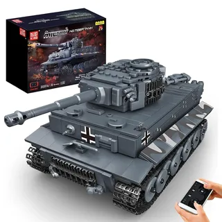 Mould King 20014 Technik Tiger-Panzer Bausteine Modell, Ferngesteuert Tank für Erwachsene und Kinder, Militär Panzer Spielzeug Bausatz mit Fernbedienung und App Dual Control(800+ Teile)