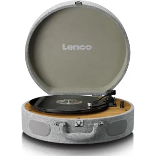 Lenco LS-66 Plattenspieler - Bluetooth® Empfang & Übertragung, 2 integrierte Lautsprecher, AT3600 Magnettonabnehmer, Riemenantrieb, Auto-Stop, 33/45 U/min, RCA-Anschluss, Holzgehäuse - Grau