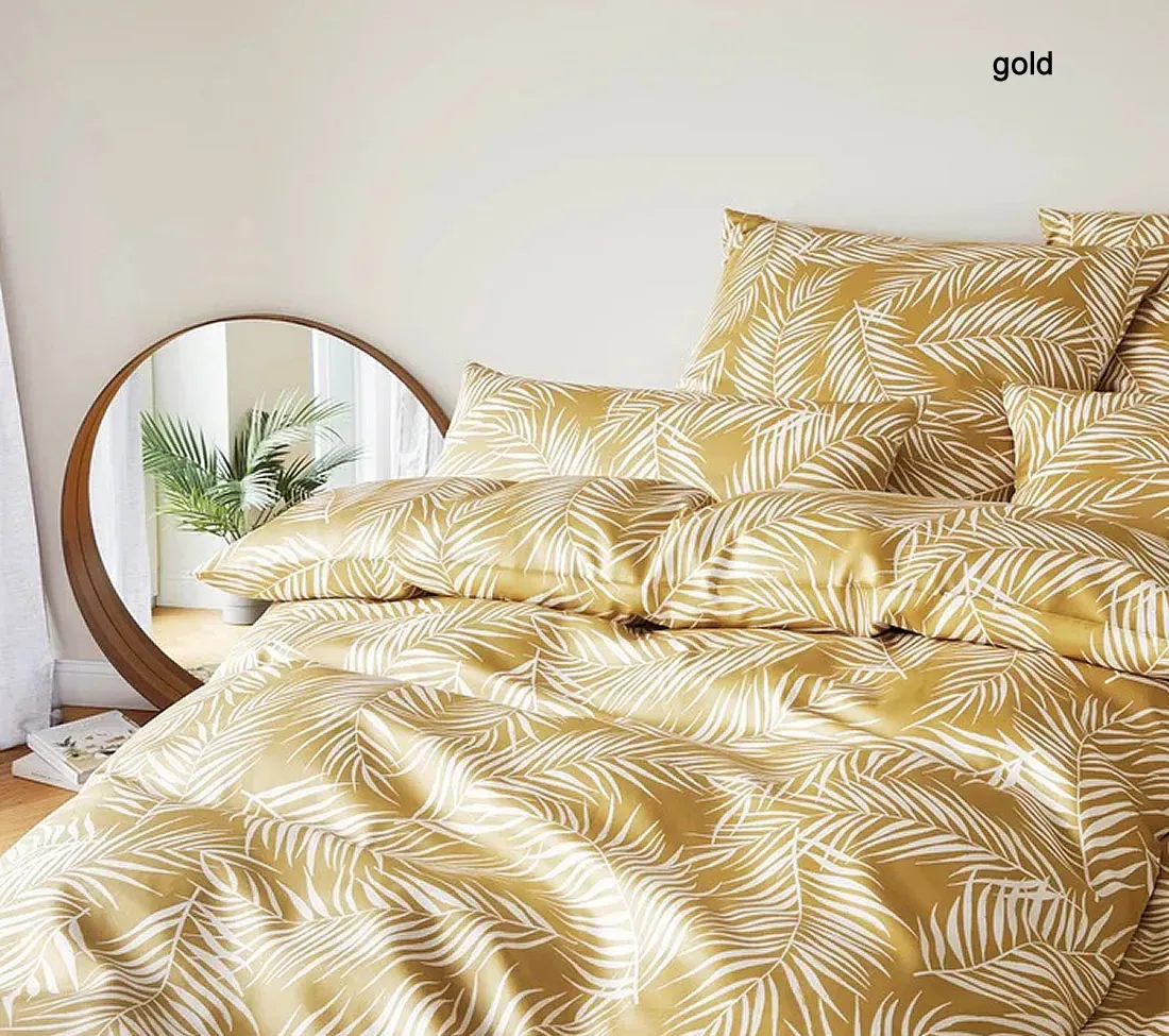 Elegante Mako Satin Bettwäsche Maison Leaves - 135x200 cm + 40x80 cm	gold