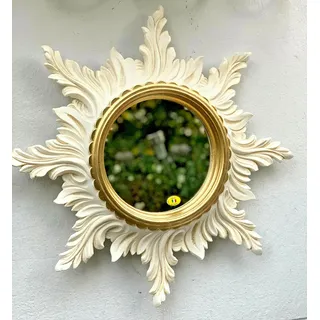 artissimo Wandspiegel Sonne Antik Weiß Gold Sonnenspiegel 50cm Barock Wohnzimmerspiegel Spiegel Rund Badspiegel Elfenbein Gold Flurspiegel Sun Mirror C495
