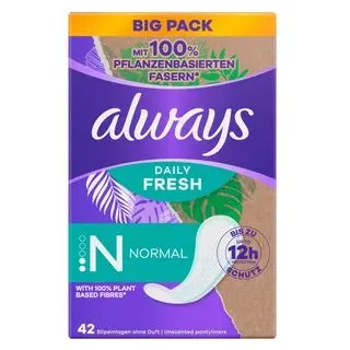 Always Slipeinlagen Daily Fresh Normal, normal, ohne Duft, aus Bio-Baumwolle, 42 Stück