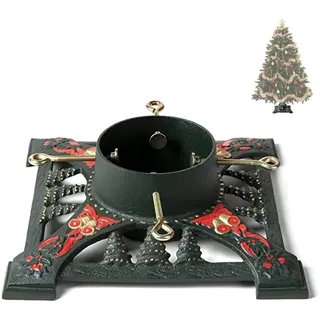 ventray Christbaumständer mit Wasserbehälter,Baumsockel aus Gusseisen für künstliche/echte Bäume,34x34x10cm Robuster Baumhalter,Vintage-Rot