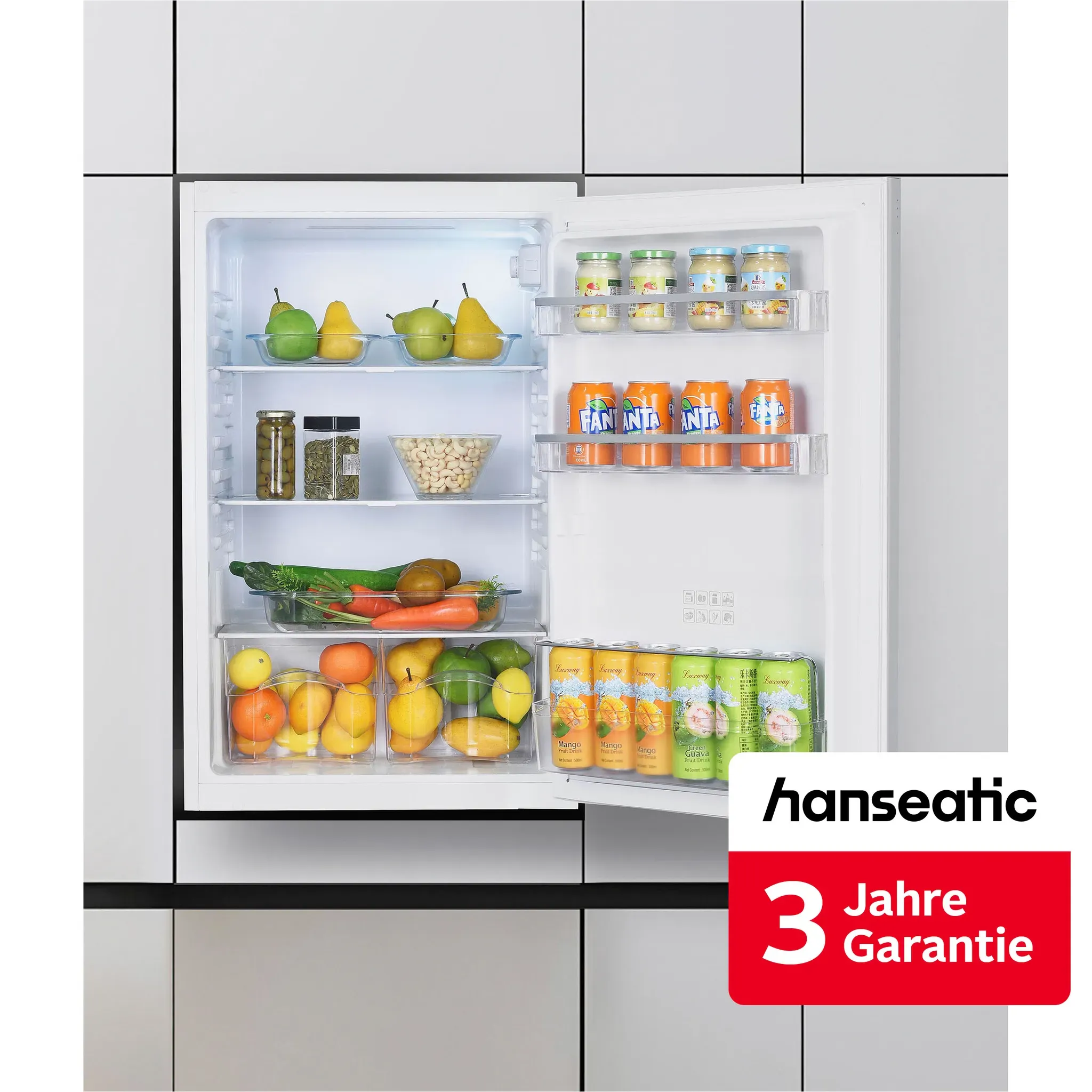 HANSEATIC Einbaukühlschrank "HEKS8854E", Energieeffizienz: E, silber (weiß), Rechtsanschlag, wechselbar, Kühlschränke, inkl. 3 Jahre Herstellergarantie, Einbaukühlschrank